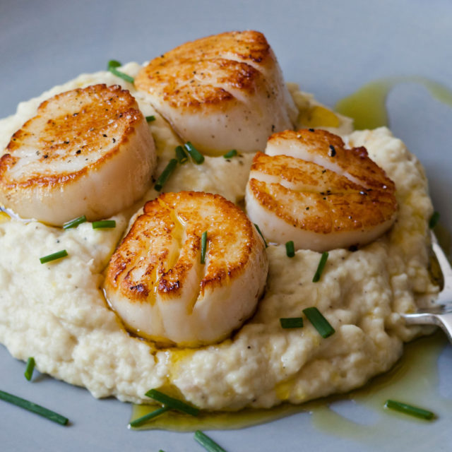 Seared Scallops & Potato Celery Root Purée … Barefoot Contessa